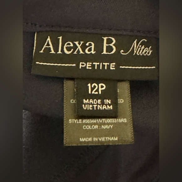 Alexa B Nights Elegant Navy Blue Off-Shoulder rhinestone strap gown Sz. 12P NWT - Picture 10 of 11